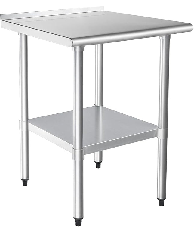 HARDURA Stainless Steel Table Prep Work Table 24 x 24 Inches NSF Heavy Duty Commercial with Undershelf and Backsplash for Food Prep