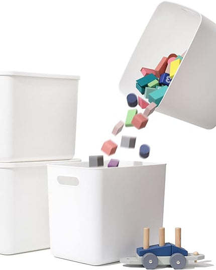 Plastic Storage Baskets Bins Boxes With Lids,Organizing Container White Storage Organizer Bins For Shelves Drawers Desktop Playroom Classroom Office,4-Pack