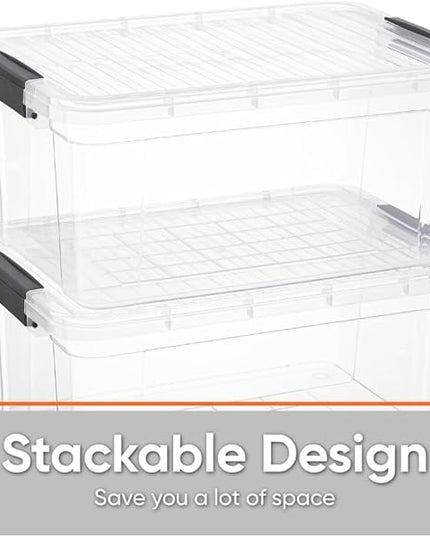 Superio Storage Bins with Lids, Clear Plastic Containers for Organizing, Stackable Totes, BPA Free, Odor Free, Organizer Boxes for Home, and Dorm (4 Pack, 36 Qt)
