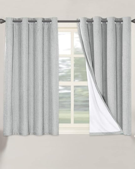 H.VERSAILTEX 100% Blackout Curtains for Bedroom Thermal Insulated Linen Textured Curtains Heat and Full Light Blocking Drapes Living Room Curtains 2 Panel Sets, Glacier Gray, 52x45 Inch