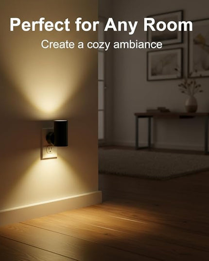 4 Pack LED Night Light Plug in, Dusk to Dawn Sensor,5-300LM Adjustable Brightness, Soft White 3000K,Dimmable Night Lights for Kitchen,Hallway Bedroom,Stairs