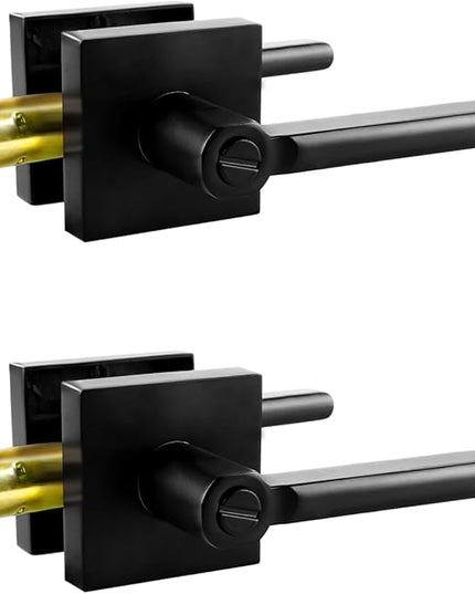 KAMOTA Privacy Door Levers, 2 Pack Matte Black Door Handles, Interior Keyless Door Lock, Left and Right Hand Reversible Doorknob, for Bed and Bathroom