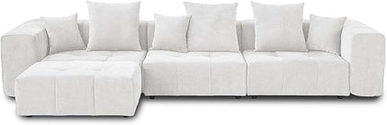 JACH 144.1 Inch L-Shaped Modular Sofas, Modern 3-Seater Couch with Chaise Ottoman, Mid Century Modern Sectional Couches, Cozy Sleeper Sofa for Apartment/Living Room (Linen Fabric, White)