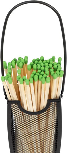 Modern Ember Match Stick Holder in Black | Decorative Mesh Metal Storage Bucket, Caddy, Basket for Long Matchsticks | Home Décor for Fireplace, Wood-Burning Stove, or BBQ Grill | Matches Not Included