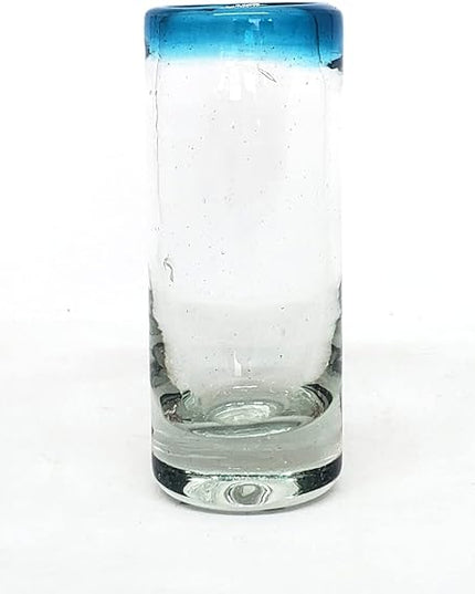 Aqua Blue Rim 2 oz Tequila Shot Glasses (set of 6), Recycled Glass, Lead-free, Toxin-Free (Shot)