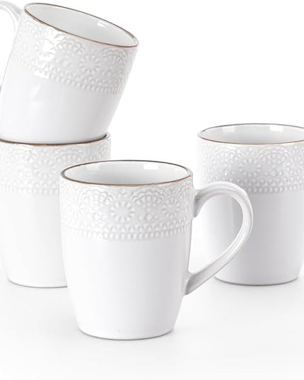 famiware Coffee Mugs Sets for 4, 12 oz Mug Set, Coffee Cups with Handle for Coffee, Tea, Cocoa and Milk, Microwave and Dishwasher Safe, White Floral
