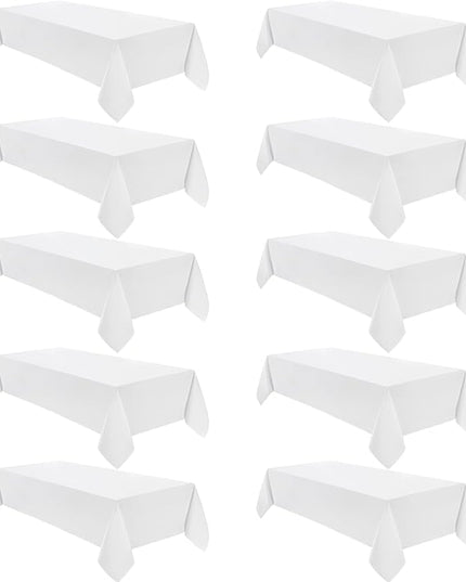 VidaFete Tablecloth 60 * 102inch 10 Pack Rectangle Table Cloth Polyester, Stain Wrinkle Resistant Dining Table Cover for Kitchen Dinning Party Wedding Rectangular Tabletop Buffet Decoration(White)