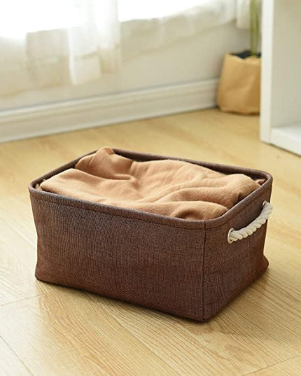 TheWarmHome Fabric Storage Basket for Home, Shelf, Closet - Canvas Bin for Dog Toys and Baby Items (Brown, 1 Pack, 13.8L9.8W6.7H)