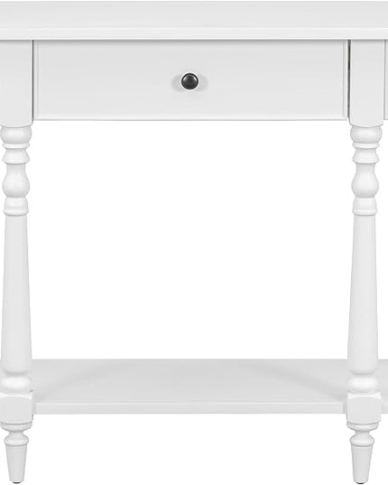 HMFULE Retro Curved Console Table, 36" Solid Wood Half Moon Console Table Sofa Table Entryway Table with 1 Drawer 1 Open Shelf Roman Legs Curved Corners for Living Room,Entryway,Hallway,White