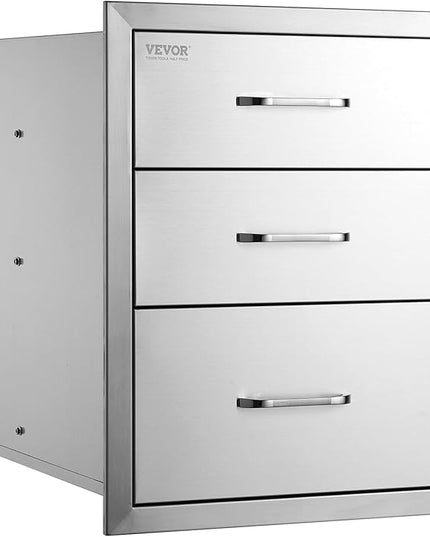 VEVOR 18x23 Inch Outdoor Kitchen Stainless Steel Triple Access BBQ Drawers with Chrome Handle, 18 x 23 x 23 Inch