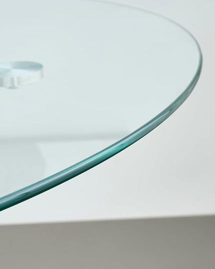 36" Round Glass Dining Table Modern Kitchen Glass Top Table for 4 with Silver Chrome Metal Legs, Clear Dining Table Kitchen Table for Home Office Dining Room