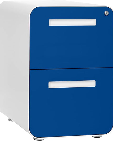 Laura Davidson Furniture Stockpile 2 Drawer Mobile File Cabinet with Lock - Under Desk Metal Filing Cabinet, Legal/Letter File Folders, Wheels and Stationary Feet, Pre-Assembled, Blue Faceplate