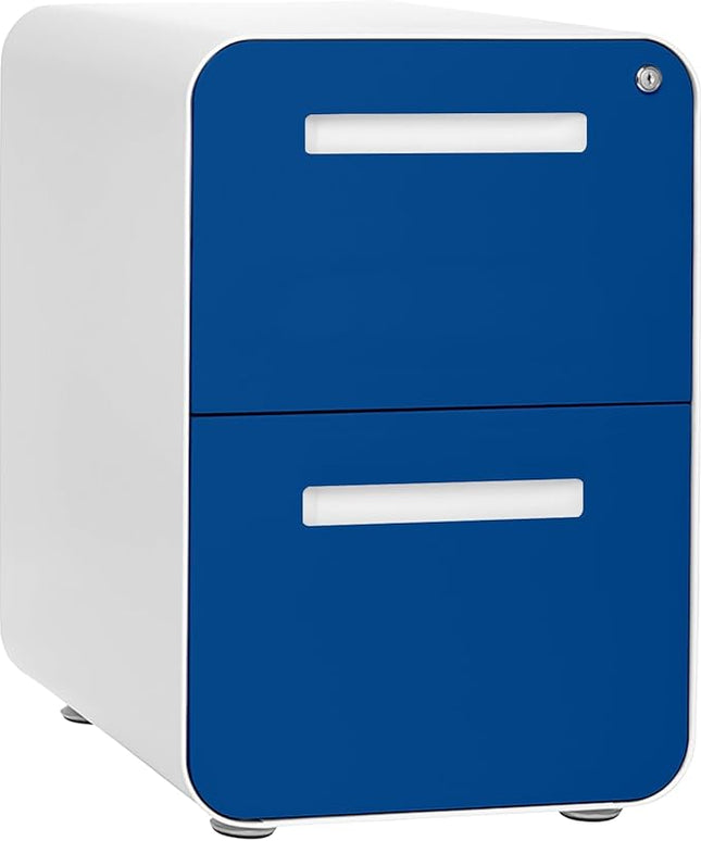 Laura Davidson Furniture Stockpile 2 Drawer Mobile File Cabinet with Lock - Under Desk Metal Filing Cabinet, Legal/Letter File Folders, Wheels and Stationary Feet, Pre-Assembled, Blue Faceplate
