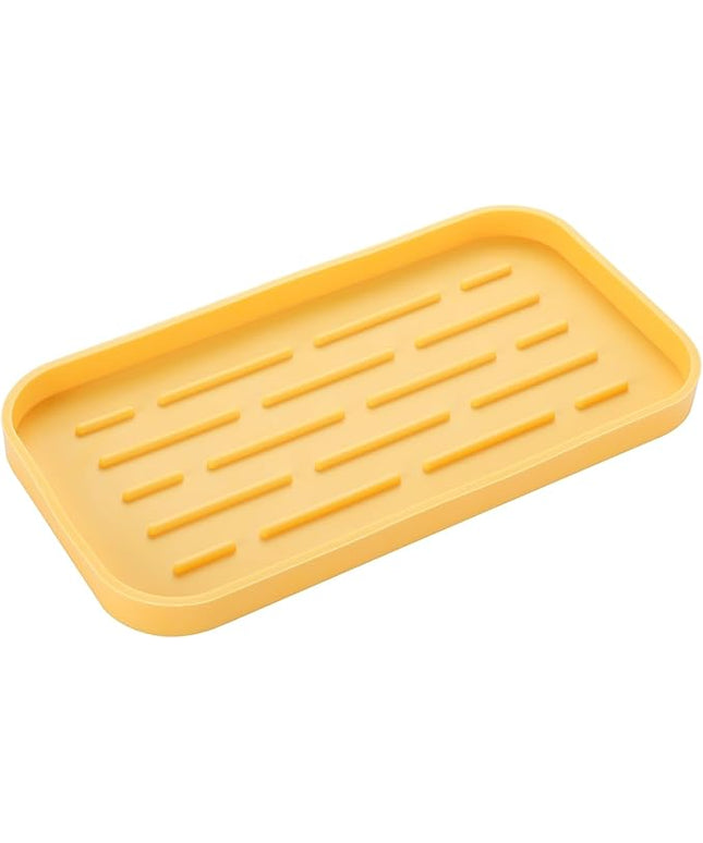Silicone Kitchen Sink Organizer Tray for Multiple Usage,Easy Clean,Eco-Friendly Sponges Holder for Kitchen Bathroom Counter or Sink,Dish Soap Dispenser,Scrubber,Bottle,Cup Yellow 10”x 5.3”