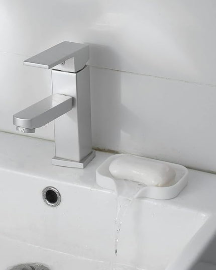 Silicone Bathroom Soap Dishes with Drain Spout-Bathroom and Kitchen Sink Organizer,Sponge Holder,Dish Soap Tray,Perfect for Dispenser,Scrubber,Bottle,Cup on Sink or Counter-White 4.9"×3.2"