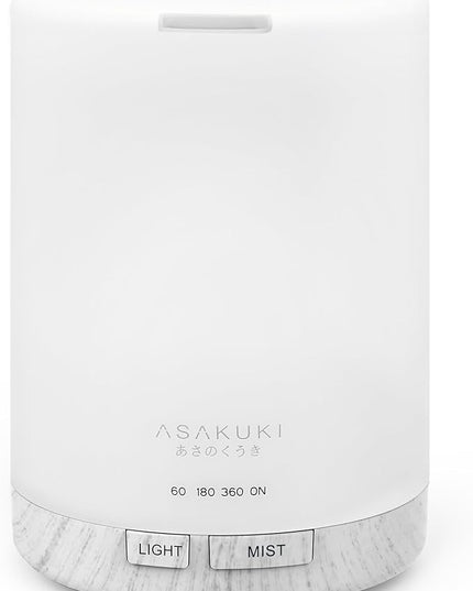 ASAKUKI 300ML Essential Oil Diffuser, Quiet 5-in-1 Premium Humidifier, Home Fragrance Aroma Diffuser with 7 LED Color Changing Light and Auto-Off Switch -White