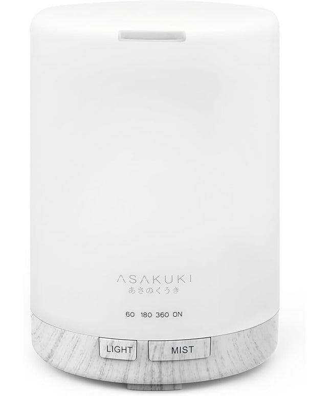 ASAKUKI 300ML Essential Oil Diffuser, Quiet 5-in-1 Premium Humidifier, Home Fragrance Aroma Diffuser with 7 LED Color Changing Light and Auto-Off Switch -White