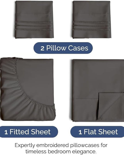 Queen Size 4 Piece Sheet Set - Comfy Breathable & Cooling Bed Sheets Set - Hotel Luxury Bedding for Women, Men, Kids, Teens, Boys & Girls - Deep Pockets, Ultra-Soft, Wrinkle Free - Oeko-Tex - Charcoal