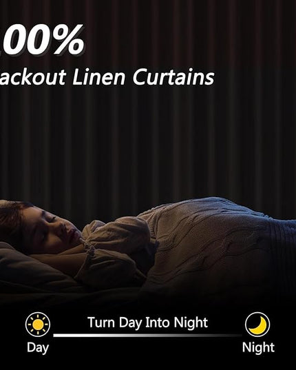 Guken 100% Blackout Linen Curtains 42 Inch Wide by 96 Inch 2 Panels Set for Living Room Bedroom Back Tab Thermal Insulated Black Out Linen Drapes Room Darkening Window Curtains, Ivory