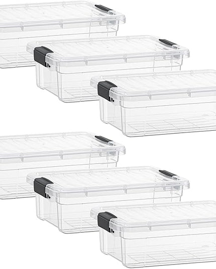 Superio Clear Storage Boxes with Lids, 4.5 Quart Plastic Container Bins for Organizing, Stackable Crates, BPA Free, Non Toxic, Odor Free, Organizers for Home, Office and Dorm, 6 Pack