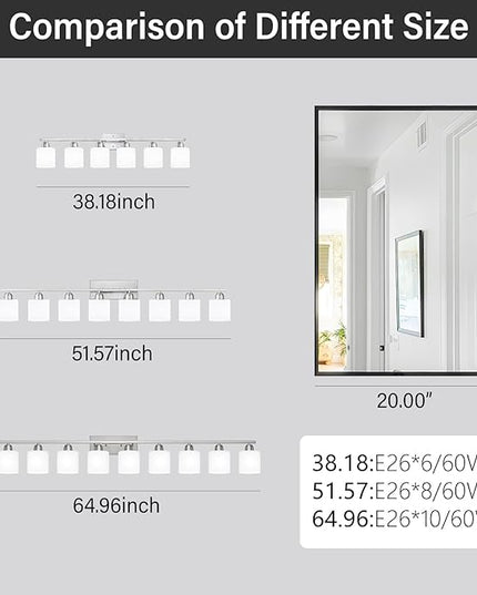 Brushed Nickel Vanity Light for Large Mirror, 6 Light Bathroom Lighting Fixtures Over Mirror with Milky White Frosted Glass Shades, 38 inch Bathroom Light for Mirrors, E26 Socket