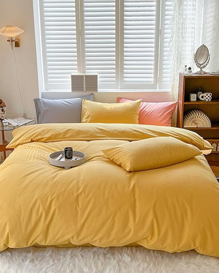 CLOTHKNOW Yellow Full Size Comforter Set 3Pcs Light Yellow Bedding Comforter Sets Soft Comforter with 2 x Pillow Cases