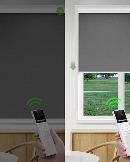 ZSHINE Motorized Blackout Window Blinds Customize Width (23-95 Inches) Remote Control Wireless and Rechargeable Roller Shades Blinds for Windows, Home, Office, Hotel, Club, Restaurant(82010l)