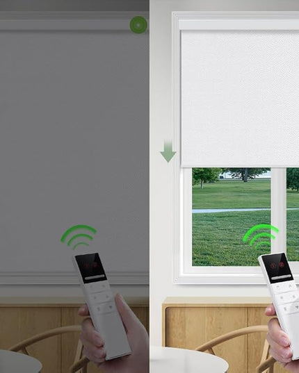 Zshine Motorized Blackout Window Blinds Customize Width (23-95 Inches) Remote Control Wireless and Rechargeable Roller Shades Blinds for Windows, Home, Office, Hotel, Club, Restaurant(82006G)