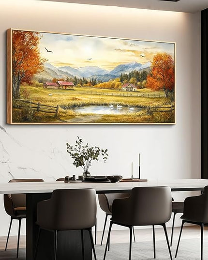 PHAOHUAXM Large Canvas Wall Art For Living Room Wall Decor For Office Decorations For Bedroom Ink-Wash Landscape Paintings Artworks Restaurant Kitchen Mural Modern Home Decor 20"X40" Wood Framed