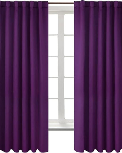BGment Rod Pocket and Back Tab Blackout Curtains for Bedroom - Thermal Insulated Room Darkening Curtains for Living Room, 2 Window Curtain Panels (52 x 72 inch, Purple)