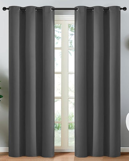 Yakamok Thermal Insulated Solid Grommet Light Blocking Blackout Curtains for Living Room, Room Darkening Blackout Drapes for Bedroom(Dark Grey, 38Wx90L, 2 Panels)