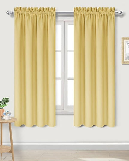 DWCN Blackout Curtains for Bedroom – Rod Pocket Thermal Insulated Noise Reducing Noise Reducing Drapes for Living Room, W 38 x L 63 Inch, 2 Panels, Light Yellow