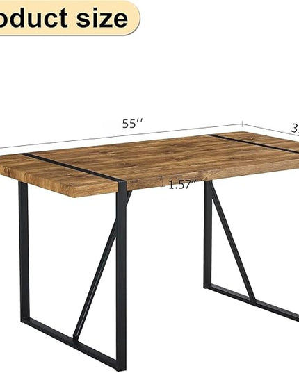 55'' Dining Table for 4-6, Wood Kitchen Table with Metal Legs, Dinner Table for 4-6 for Home Dining Room Living Room