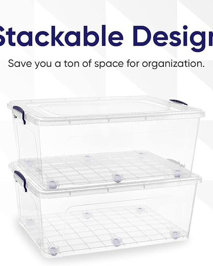 Superio Storage Bins with Lids, Clear Plastic Containers for Organizing, Stackable Totes, BPA Free, Odor Free, Organizer Boxes for Home, and Dorm (4 Pack, 60 Quart)