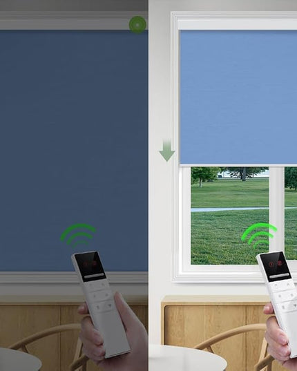 ZSHINE Motorized Blackout Window Blinds Customize Width (23-95 Inches) Remote Control Wireless and Rechargeable Roller Shades Blinds for Windows, Home, Office, Hotel, Club, Restaurant (82010w)