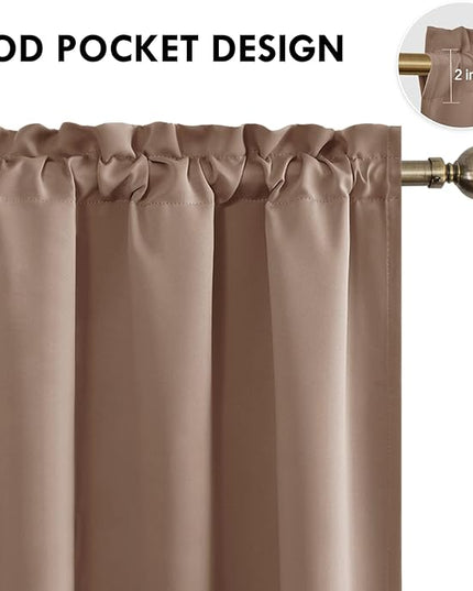 DWCN Blackout Curtains Room Darkening Thermal Insulated Bedroom Curtains Window Curtain Panels, 38 x 63 inches Long, Set of 2 Khaki Rod Pocket Drapes