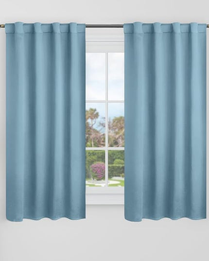 BGment Greyish Blue Blackout Curtains 48 Inches Long for Cafe - 34 x 48 inch Bedroom Curtains Thermal Insulated Room Darkening Rod Pocket and Back Tab Small Windows Drapes for Bedroom, Set of 2 Panels