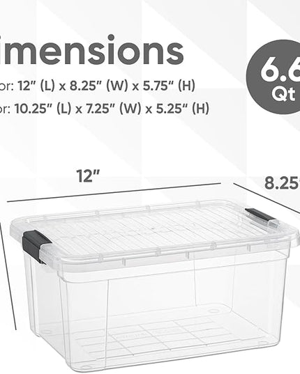 Superio Storage Bins with Lids- 2 Pack, 6.6 Qt Clear Boxes for Organizing, Stackable Plastic Containers- BPA Free, Non-Toxic, Odor Free, Organizer for Home, Office, Dorm