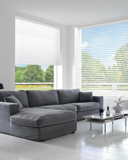 Zshine Automatic Shangri La Light Filtering Serenity Sheer Roller Shades Free Dimming Rechargeable Motorized Compatible with Homekit Siri Alexa (84029C White Grid)