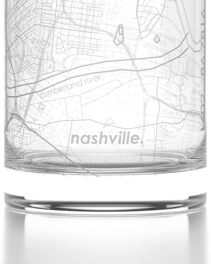 Well Told Engraved Nashville Tennessee Map Rocks Glass, Old Fashioned Glassware (11 oz, Clear) Etched Bourbon Tumbler, Gifts For Whiskey Lovers