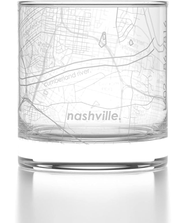 Well Told Engraved Nashville Tennessee Map Rocks Glass, Old Fashioned Glassware (11 oz, Clear) Etched Bourbon Tumbler, Gifts For Whiskey Lovers