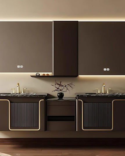 72IN Double Bathroom Vanities with Sink, Double Sink Bathroom Vanity with LED Smart Defogging Mirror and Standing Cabinet Storage | Modern Bathroom Sink, Wall Mounted Installation (Brown)