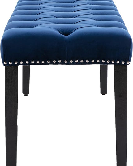 KCC Button-Tufted Ottoman Bench, Upholstered Bedroom Benches Velvet Footrest Stool Accent Bench for Entryway Dining Room Living Room Bedroom End of Bed, Blue