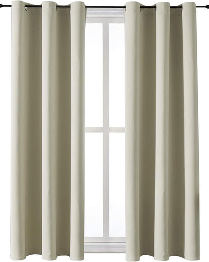 ChrisDowa Grommet Room Darkening Curtains for Bedroom and Living Room - 2 Panels Set Thermal Insulated Blackout Curtains (Beige, 42W x 63L)