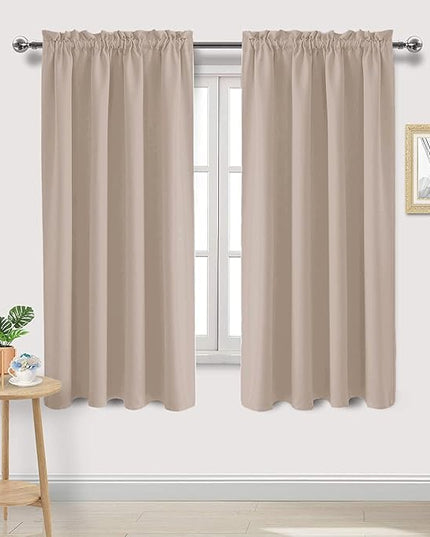 DWCN Blackout Curtains Thermal Insulated, Energy Saving & Noise Reducing Bedroom and Living Room Curtains, Camel, W 52x L 63 Inch, Set of 2 Rod Pocket Curtain Panels