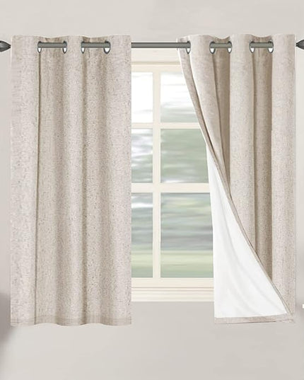 H.VERSAILTEX Primitive Linen Curtains 100% Blackout Curtain Drapes Burlap Curtains with White Thermal Insulated Liner, Grommet Top Drapes Living Room/Bedroom (2 Panels, 42 x 54 Inch, Natural)