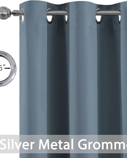 Yakamok 63 Inch Length Blackout Curtains for Bedroom, Room Darkening Thermal Insulated Solid Grommet Panels for Living Room(42Wx63L, Stone Blue, 2 Panels)