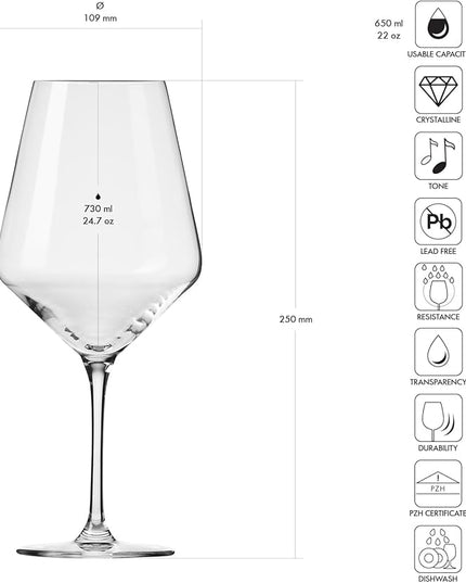 Krosno Crystal Red Wine Glasses | Set of 4 | 24.7 oz | Avant-garde Collection | Ideal for Home, Restaurant and Party | Dishwasher Safe | Lead-Free Crystal Glass