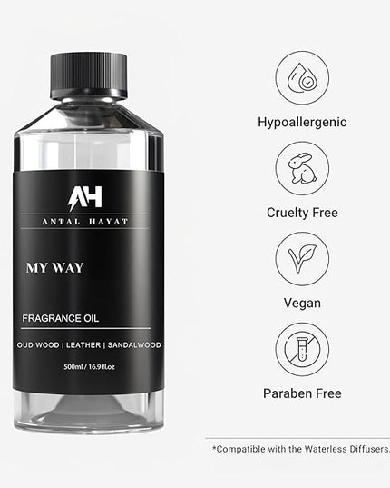 My Way 500mL Essential Oil Scent - Luxury Hotel Inspired Aromatherapy Scent Diffuser Oil - Lush Sandalwood, Warm Virginia Cedar, & Beautiful Iris - Inspired by One Hotel Miami Beach