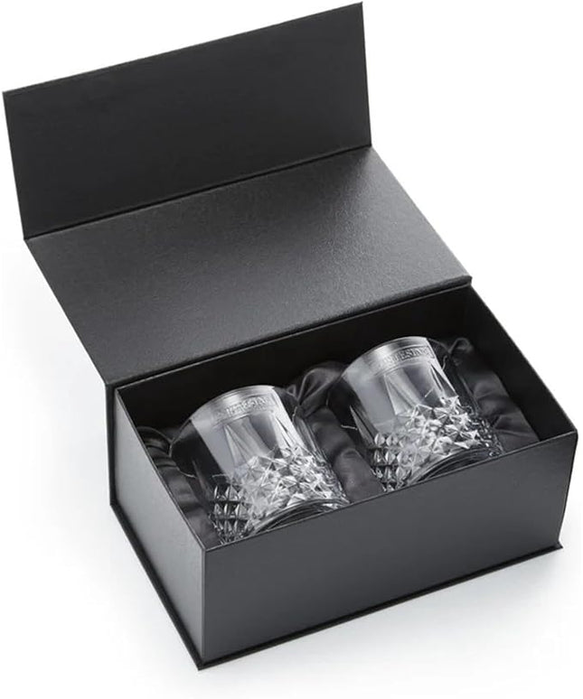 Bartesian Diamond Etched Lowball Glasses - 10.5 Oz Short Low Ball Glass Set for Cocktails & Mocktails - Classy Home Bar Glassware for Bourbon, Whiskey Sour, Old Fashioned, Mint Julep - Set of 2